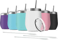 6 Pack 12 oz Stainless Steel Wine Tumbler with Lids, Double Wall Vacuum Insulated Travel Cup Including 6 Straws Set for Coffee, Cocktail, Drink, Tea and Beer (Assorted Colors)