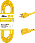 Indoor/Outdoor Extension Cord, 14 Gauge 10FT Yellow 3 Prong Heavy Duty, Weatherproof, UL Certified, 14/3 SJTW 15A Power Cord for Outdoor Lights, Appliances, Lawn
