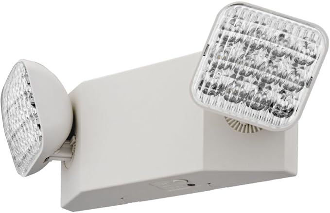 Lithonia Lighting Basics LED Emergency Light, Dual Adjustable Heads, Wall Mount, Damp Rated, 90-Min Backup, 120/277V, White, 2-Pack (EU2C CP2), Deal for stairways, hallways, and Egress Paths
