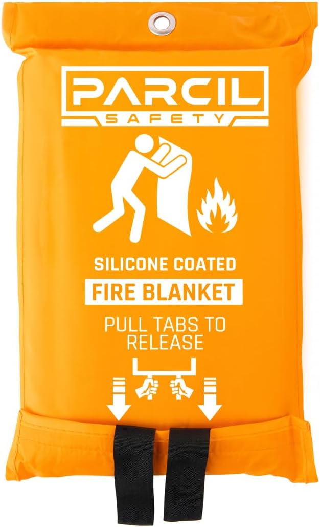 Parcil Safety SB-100 Silicone Coated Emergency Fire Blanket (40 in. x 40 in.) Emergency Kit Fire Extinguisher for Home & Kitchen, Woven Fiberglass Household Essentials, Chemical Free, No Mess