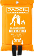 Parcil Safety SB-500 Large Silicone Coated Emergency Fire Blanket (60 in. x 60 in.) Emergency Kit Fire Extinguisher for Home & Kitchen, Woven Fiberglass Household Essentials, Chemical Free, No Mess