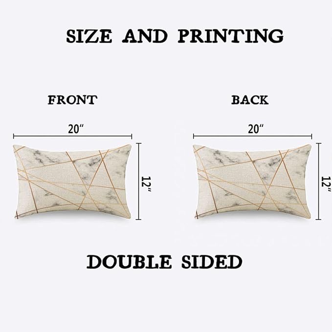TKS MITLAN Golden Gray Marble Pillow Covers 12x20 Inch Stone Block Geometric Luxury Creative Chic Lines Stain Triangle Rustic Linen Throw Pillow Covers 12x20 Inch for Sofa Couch Decoration