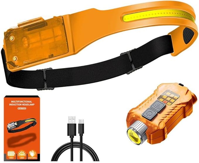 Headlamp 3 Packs,230° Wide Beam Super Bright Head Lights,Detachable Mini flashligh,Type-C USB Charging,9 Light Modes,Lightweight for Rock Climbing, Running, Repairing, Fishing, Cycling (1, Orange)