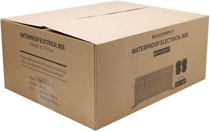 MAKERELE Outdoor electrical Box Weatherproof Includes Internal Mounting Panel 15.7"*11.8"*6.7" (400 * 300 * 170mm) Large Project Box For Electronics Hinged Cover Plastic Clip With 2 NPT 3/4” Glands