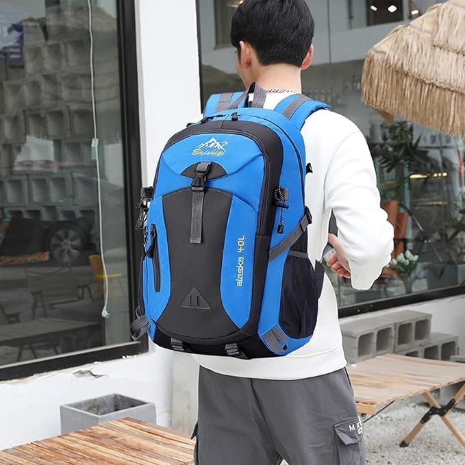 40L Hiking Backpack, Lightweight Daypack for Men Women, Polyester Rucksack, Breathable Backpack with Multi Pockets for Camping Walking Commuting Outdoor Short Trips-Blue