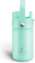 Kids Insulated Water Bottle with Straw - 12oz Stainless Steel Water Bottle with Dual Spouts, Leak-Proof, BPA-Free, Double Wall Vacuum Keeps Cold for 24 Hours for Sports, Travel, School (Brook Green)