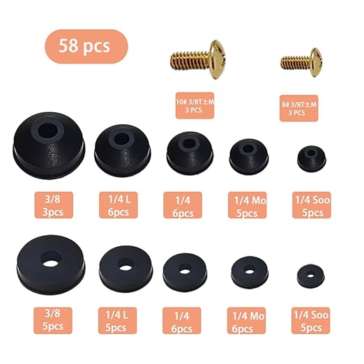 58 PCS Faucet Washers Assortment Kit, Flat & Beveled Rubber Faucet Washers, Brass Bibb Screws, Multi-Size Faucet Stem Washers, Outdoor Faucet Repair Kit