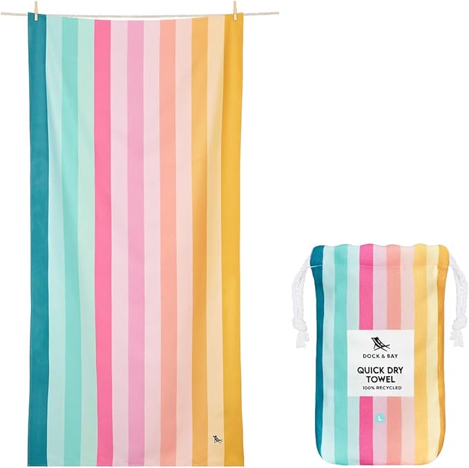 Dock & Bay Kid's Towel - for Beach Use - Quick Dry, Sand Free - Compact, Lightweight - 100% Recycled - Includes Bag - Coastal Candy, Large (160x90cm, 63x35)