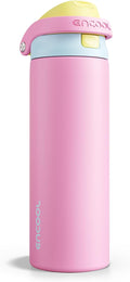ENCOOL Leakproof Insulated Water Bottle with Straw Dual-Sip Water Bottle Bag-Safe Design for Work, Commute & Gym – Keeps Drinks Cold All Day, 24 oz, Shell Pink
