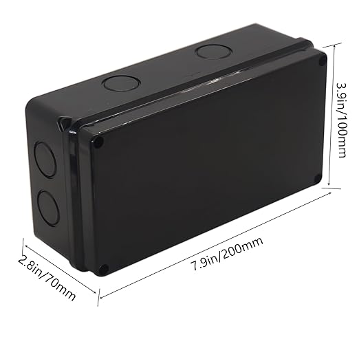Electrical Box, Outdoor Waterproof Box IP65 Junction Box with Reserved Holes,ABS Plastic Project Box Power Cord Enclosure Black 2Pcs 7.9 x 3.4 x 2.8 inch(200x100x70mm)