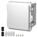 MAKERELE Small Waterproof Electrical Box Outdoor IP67 ABS Plastic Enclosure with Mounting Plate,Hinged Grey Cover,Wall Bracket,Stainless Steel Buckle and 1/4" NPT*2 (5.9"×3.9"×2.7")