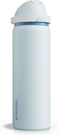 Insulated Water Bottle with Straw - Encool Stainless Steel Water Bottle with Push Button Lid, Leak-Proof & BPA-Free, Keeps Cold for 24 Hours for Sports, Travel, Gym (32 oz, Jungle Mist)