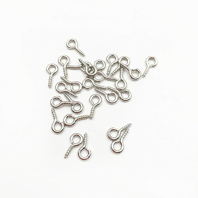 Pack of 200,Multipurpose Alloy Eye Bolts Hook Screw Eye Nails Pin Bail for DIY Jewelry Making Accessaries (Silver, 4x8mm(S))