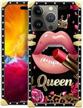 Compatible with iPhone 15 Pro Max Case, Glitter Red Rose Queen Leopard Lipstick Luxury Golden Decoration for Girl Women Soft TPU Shockproof Protective Hard PC Back
