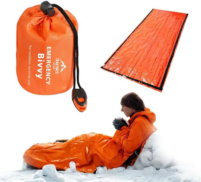 Emergency Bivy Sack Survival Sleeping Bag – Waterproof Thermal Emergency Blanket Shelter for Camping, Hiking, Survival Kit, Outdoor Emergency Gear – Ultralight Compact Orange Bivy