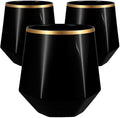 Oojami 40 Pack Diamond-Shaped Disposable Plastic Wine Glasses, 12 oz Stemless Cups for Champagne, Whiskey, Cocktails, Party Drinkware for Weddings, Bars, Events, Diamond Black Matte Gold