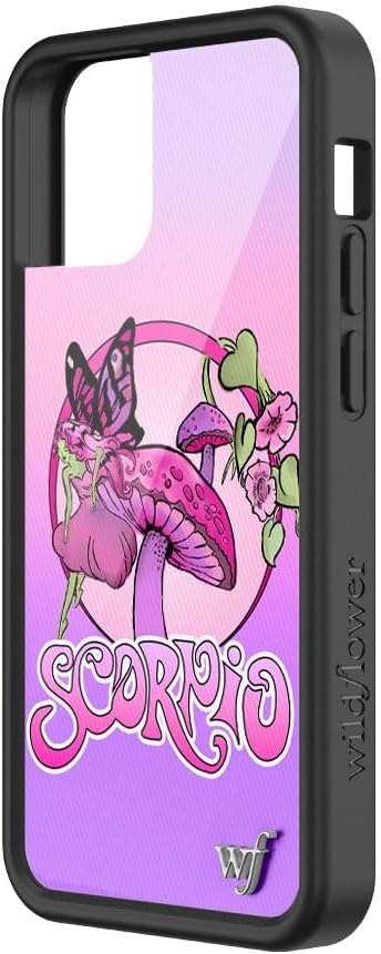 Wildflower Cases - Compatible with iPhone 13 Pro| Protective Black Bumper, 6.5ft Drop Test Certified, Women Owned Small Business | Trendy Zodiac Purple Mushroom Fairy Green | Scorpio