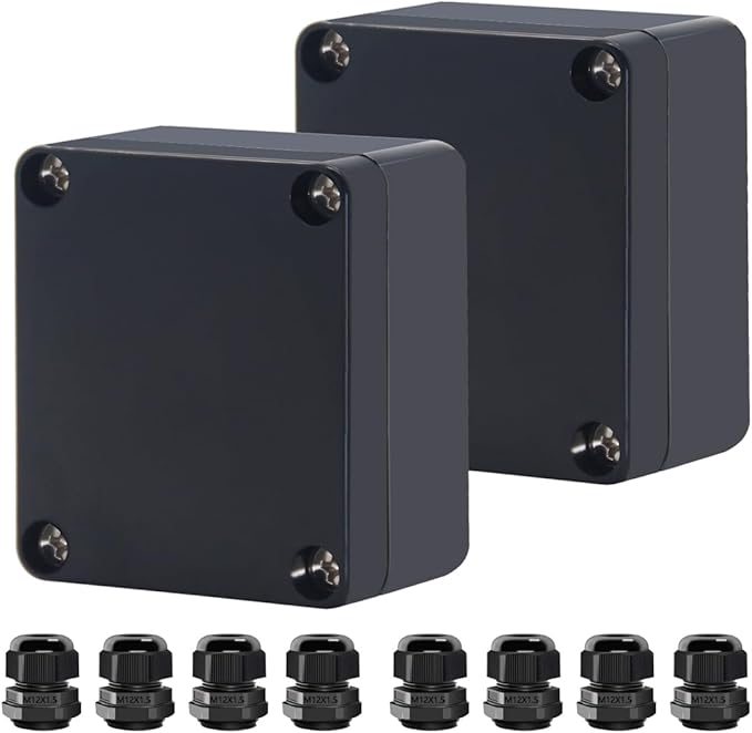 Project Box ABS Black Electrical Boxes IP65 Outdoor Waterproof Box Electronic Junction Box Power Enclosure with Cable Glands for DIY Project 2.5x2.3x1.38 inch (63 x 58 x 33 mm)