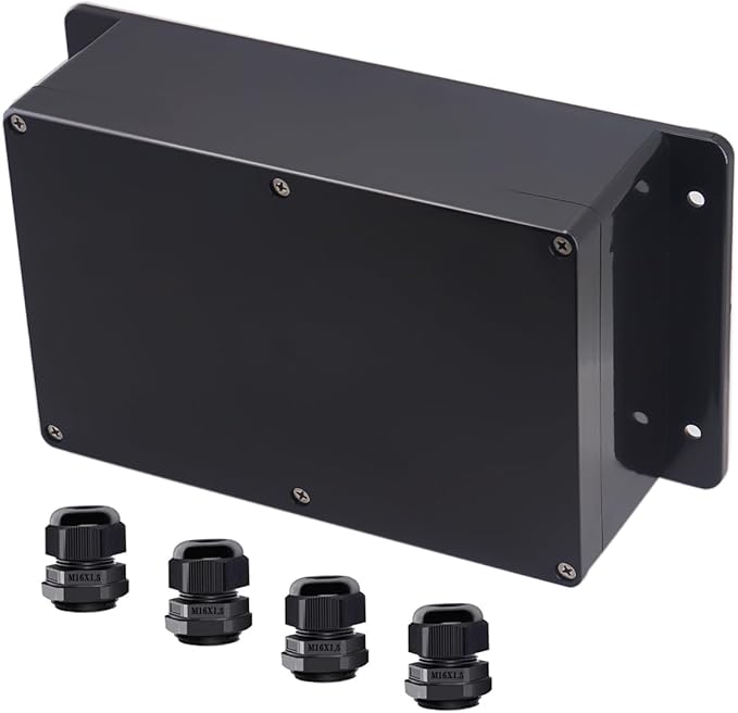 Project Box ABS Black Electrical Boxes IP65 Outdoor Waterproof Box Electronic Junction Box Fixed Ear Power Enclosure with Cable Glands for DIY Project 9.06 x 5.91 x 3.35 inch (230x150x87mm)