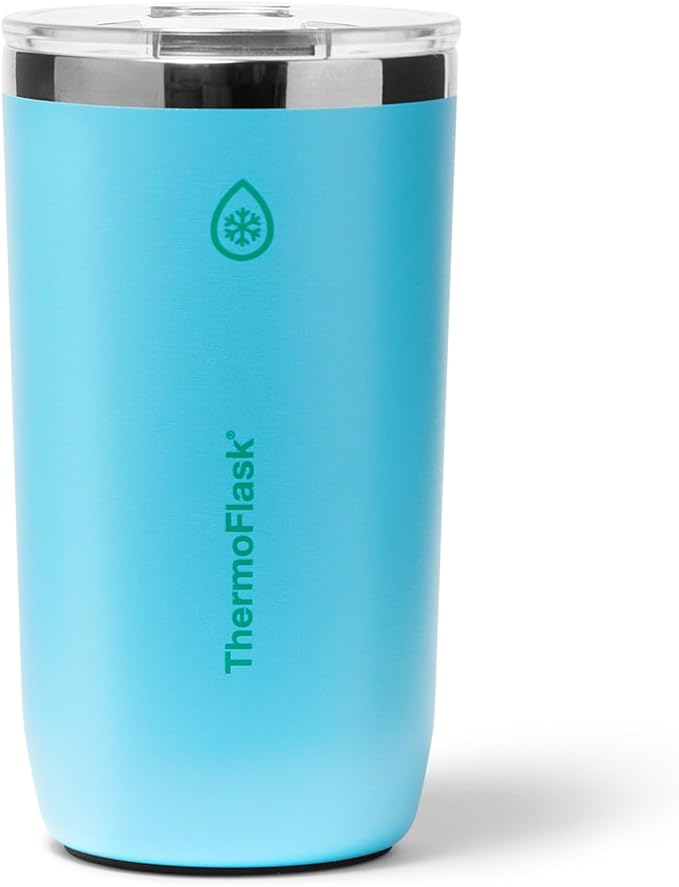 ThermoFlask Drinkware Beer Tumbler - Double-Wall Tumbler for Cold & Hot Drinks - Lightweight & Simple Drink Cup with Lid - Modern & Durable Drinking Cup - 16 oz, Vivid Blue