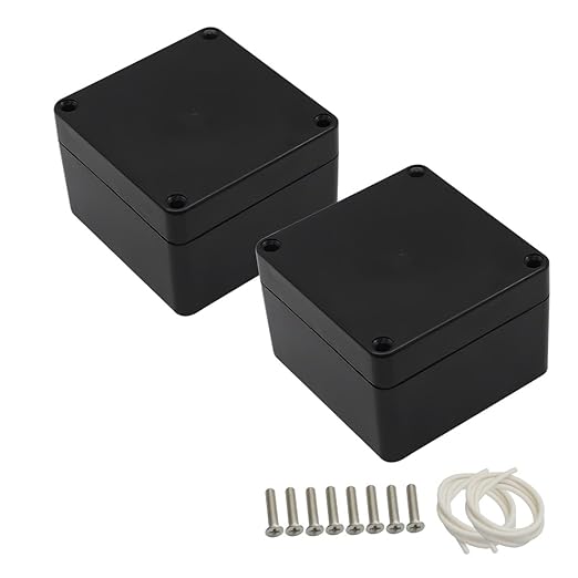 LeMotech ABS Plastic Electrical Project Case Power Junction Box, Project Box Black 3.27"x3.19"x2.2"(83 x 81 x 56mm)(Pack of 2)