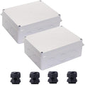 Junction Box, 2Pcs Reserved Holes Electrical Boxes Waterproof IP65 ABS Plastic Electrical Power Cord Enclosure Project Box White 7.9 x 6.1 x 3.1 inch(200x155x80mm)
