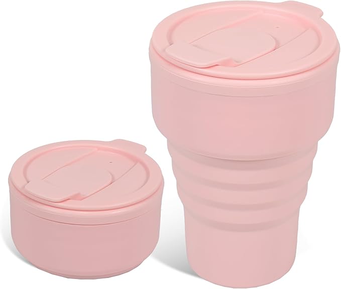 Collapsible Silicone Cup - Pink, Reusable Foldable Travel Cup for Camping, Hiking & Gym, Leak-Proof, Eco-Friendly, BPA-Free, Dishwasher Safe, Portable Water Bottle for Women