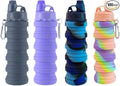 Collapsible Water Bottles 4 PackTravel water bottle Sports Portable Water Bottle Reusable silicone Water Bottles 500ml. (Grey+Purple+Blue+Pink)