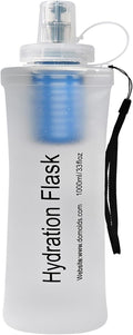 1L Collapsible Water Bottle with Filter for Hiking, Camping & Travel - TPU Soft Flask, 0.1 Micrometer Hollow Fiber Membrane for Clearer, Better Tasting Outdoor Water(White)