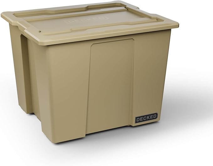 DECKED Payloader 64 L (1-Pack) - 200 lb Load Rated, Heavy-Duty Stackable Garage Storage Bins - Desert Tan