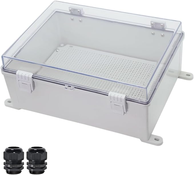 Zulkit Junction Box ABS Plastic Waterproof IP65 Electrical Boxes Hinged Shell Clear Cover Outdoor Universal Project Enclosure with Mounting Plate and Wall Brackets 15.7x11.8 x7.1 inch(400x300x180mm)