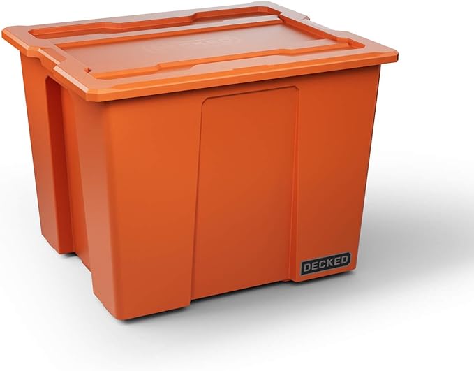 DECKED Payloader 64 L (1-Pack) - 200 lb Load Rated, Heavy-Duty Stackable Garage Storage Bins - Blaze Orange