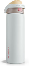 ENCOOL Leakproof Insulated Water Bottle with Straw Dual-Sip Water Bottle Bag-Safe Design for Work, Commute & Gym – Keeps Drinks Cold All Day, 24 oz, Clay Grey