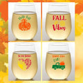 Set of 4 Shatterproof Designer 16 oz Plastic Wine Glasses MADE in the USA (HAPPY FALL Y'ALL)