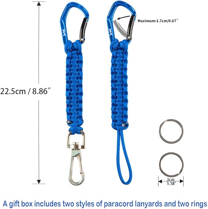 HERCULES Paracord Keychain Set – 2 Pack Lanyard Rope with Aluminum Clip, Durable Paracord Wrist Strap for Outdoor Activities, Royal Blue