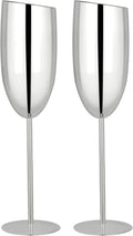 TJ Champagne Glasses Set of 2 Stainless Steel Champagne Flutes 8.5 oz Unbreakable Sliver Champagne Glasses Reusable Indoor Outdoor Travel Drinkware for Party Wedding Christmas Anniversary Birthday