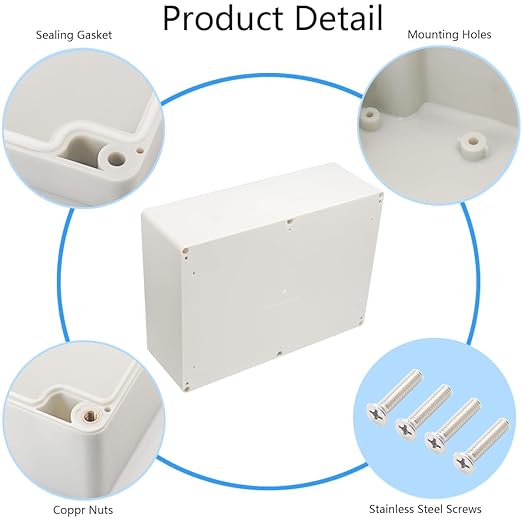 Project Box IP65 Waterproof Junction Box ABS Plastic Electrical Boxes DIY Electronic Project Case Power Enclosure White 11.42x8.27x3.94 inch (290 x 210 x100 mm)