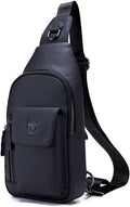 Hebetag Leather Sling Bag Hiking Daypack for Men Women Outdoor Travel Camping Fishing Crossbody Shoulder Chest Pack Casual Backpack