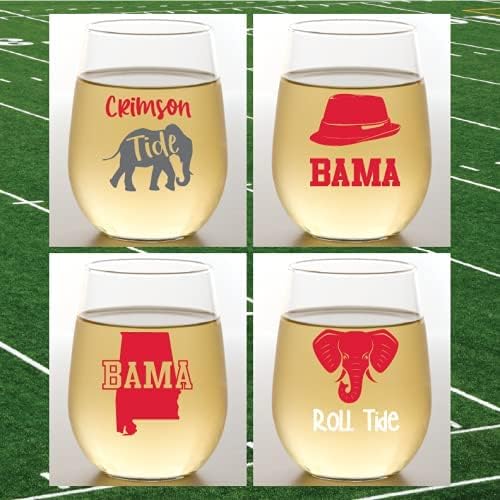 Wine-Oh! Set of 4 Shatterproof Designer 16 oz Plastic Wine Glasses MADE in the USA (ALABAMA)