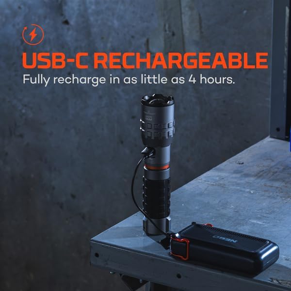 NEBO SLYDE King 4K Work Flashlight | 4000 Lumens, 7 Light Modes, Magnetic Base, Rechargeable COB & LED Tactical Light, Waterproof, Great for Camping, Includes USB-C Charging Cable