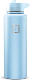 IRON °FLASK Camping & Hiking Hydration Flask with Straw, Wide Mouth Insulated Stainless Steel Sports Water Bottle - Morning Mist 40 oz - Straw (1 Lid)