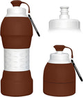 Collapsible Lightweight 20oz Water Bottle, Food-Grade Silicone BPA Free, Foldable Portable Leak Proof Office Travel Cycling Sports Outdoor Water Bottle with Vertical Hook (brown, long nozzle)