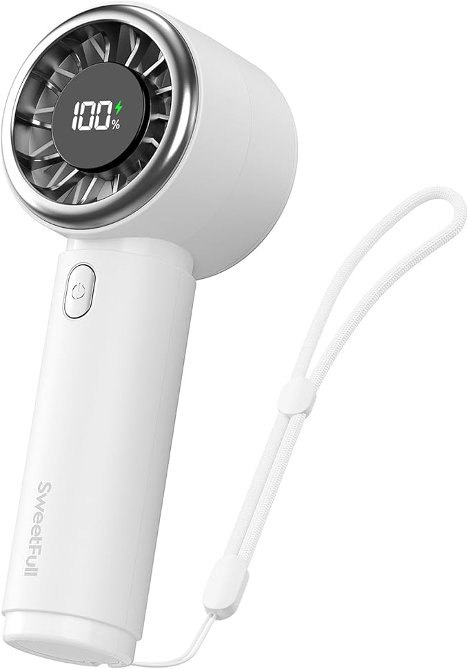 SWEETFULL Mini Fan Portable - Cute Handheld Turbo Fan with Rechargeable Battery, 5 Speeds, Small Hand Personal Travel Essentials for Women, Girls, Kids, Lash, Makeup - White