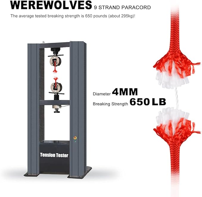 WEREWOLVES 650lb Paracord/Parachute Cord - 9 Strand Paracord Rope - 100', 200' Spools of Parachute Cord, Type III Paracord for Camping, Survival