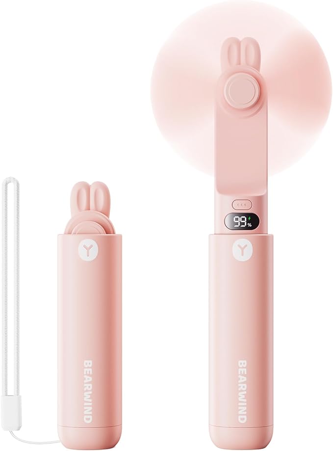 Portable Handheld Mini Fan: 2 in 1 Rechargeable Hand Held Fan with Backup Power & Digital Display - Summer Essentials for Travel, Concerts, Makeup, Lash - Gifts for Women, Girls (Pink)