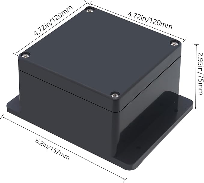 Project Box ABS Black Electrical Boxes IP65 Outdoor Waterproof Box Electronic Junction Box Fixed Ear Power Enclosure with Cable Glands for DIY Project 4.72x4.72x2.95 inch (120x120x75mm)