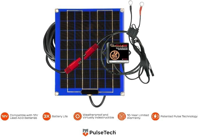 PulseTech SolarPulse SP-12 Solar Battery Charger Maintainer, 12 Watt, Blue