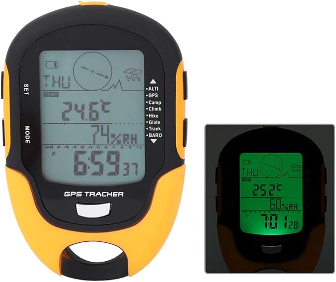 Multifunction Digital Altimeter, Waterproof Handheld GPS Navigator Tracker with Mini Torch, Electronic Barometer Thermometer Compass for Camp Climb Hike