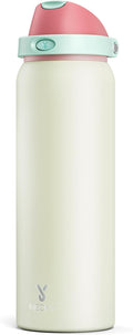 40 oz Insulated Water Bottle with Straw: Meoky Stainless Steel Metal Water Bottle with 2-in-1 Lid - Leak Proof, Cold for 24 Hours, Protective Silicone Base, BPA-Free for Sports Gym, Cream