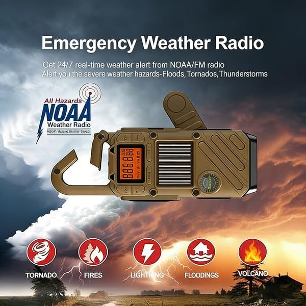 Walkie Talkies for Adults Rechargeable, FM/NOAA Emergency Radios with Weather Alerts, LED Flashlight & SOS Alarm, Solar Powered Hand Crank 2 Way Radios Walkie Talkie Hand Crank Long Range